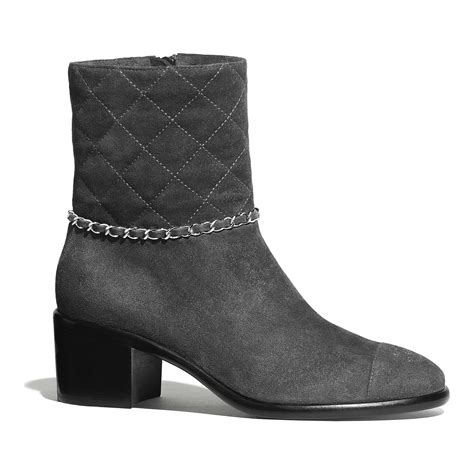 chanel calfskin ankle boots|gray Chanel sneakers.